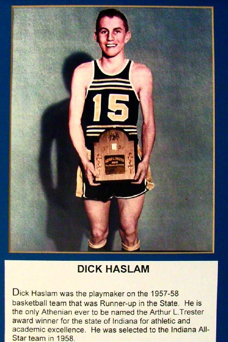 Dick Haslam was awareded with the Arthur L. Trester award in 1957-58 for the Crawfordsville basketball team that finished as the state runner-up.